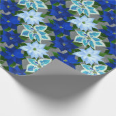 Blue Poinsettia Kerstmis Cadeaupapier (Hoek)