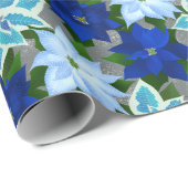 Blue Poinsettia Kerstmis Cadeaupapier (Rol Hoek)