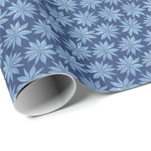 Blue Poinsettia Minimal Classic Whimsy Christmas Cadeaupapier (Rol Hoek)