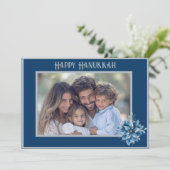 Blue Poinsettia Photo Flat Holiday Card Feestdagenkaart (Staand voorkant)