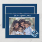 Blue Poinsettia Photo Flat Holiday Card Feestdagenkaart (Voorkant / Achterkant)