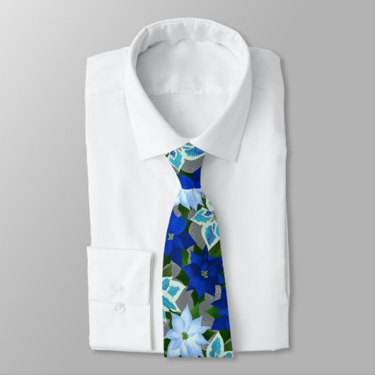 Blue Poinsettia Silver Kerstmis Stropdas (Gebonden)