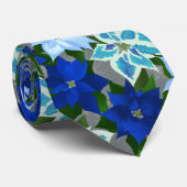 Blue Poinsettia Silver Kerstmis Stropdas (Opgerold)