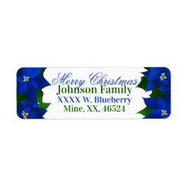 Blue Poinsettias Christmas Etiket