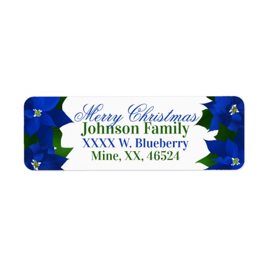 Blue Poinsettias Christmas Etiket (Voorkant)