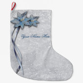 Blue Poinsettias op Silver Grote Kerstsok (Voorkant)