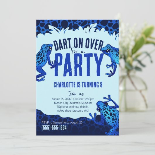 Blue Poison Dart Frog Verjaardagsuitnodiging Kaart (Staand voorkant)