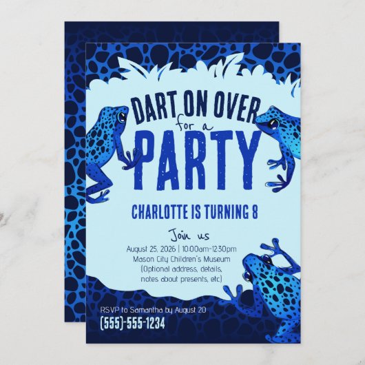 Blue Poison Dart Frog Verjaardagsuitnodiging Kaart (Voorkant / Achterkant)