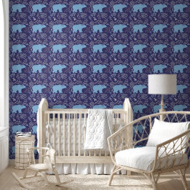 Blue Polar Bears Christmas Leaf Patterns on navy Behang