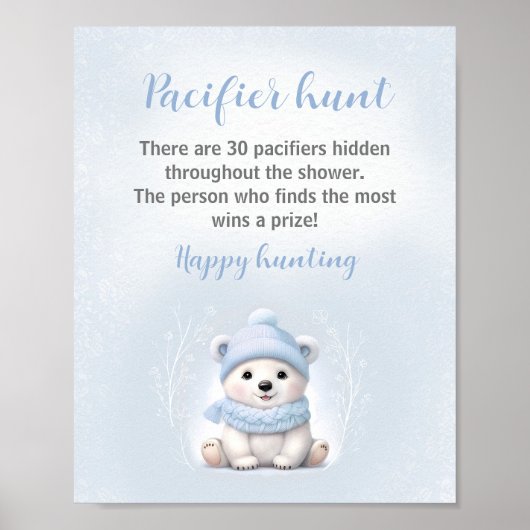 Blue Polar Beer Baby shower Pacifier Hunt Game Poster (Voorkant)
