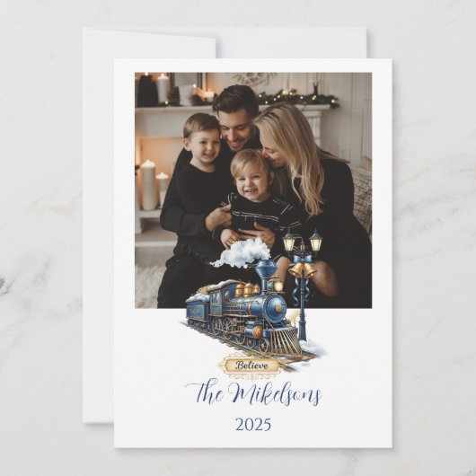 Blue Polar Express Train Christmas Feestdagenkaart (Voorkant)