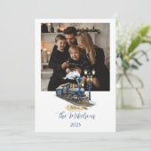 Blue Polar Express Train Christmas Feestdagenkaart (Staand voorkant)