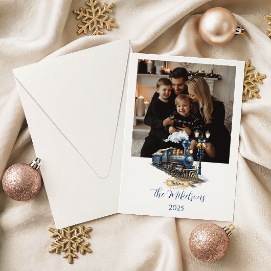 Blue Polar Express Train Christmas Feestdagenkaart