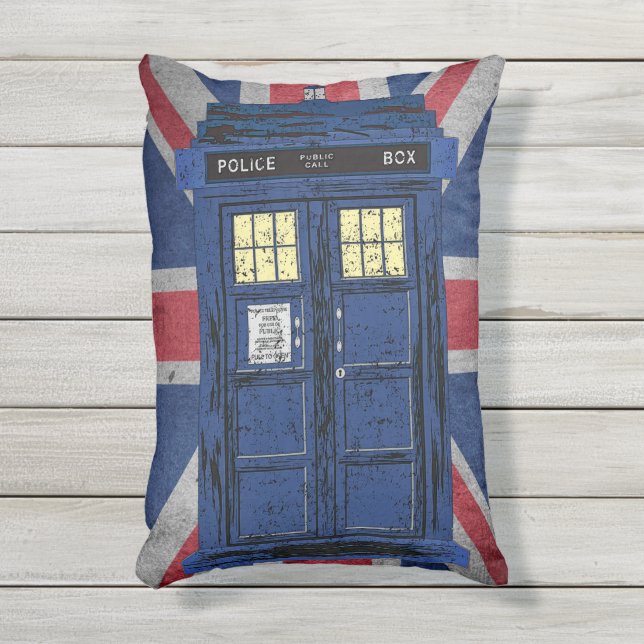 Blue Police Public Call Box - UK Time Travel 1 Buitenkussen (Voorkant (verticaal))