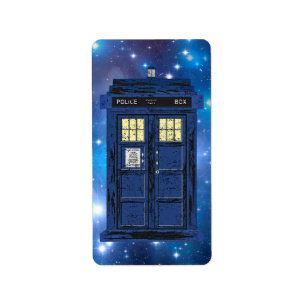 Blue Police Public Call Box - UK Time Travel 1 Etiket