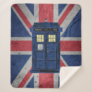 Blue Police Public Call Box - UK Time Travel 1 Sherpa Deken
