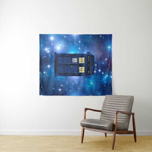 Blue Police Public Call Box - UK Time Travel 1 Wandkleed (In Situ (horizontaal))