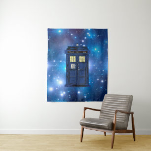 Blue Police Public Call Box - UK Time Travel 1 Wandkleed