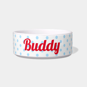 Blue Polka Dog Puppy Pet Name Cute Retro Food Voerbakje