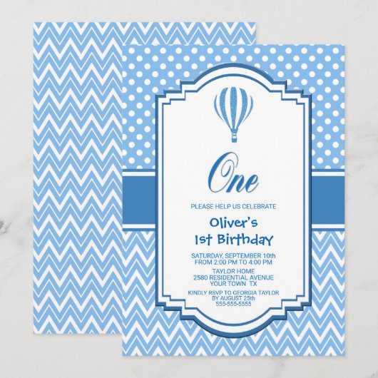 Blue Polka Dot 1e verjaardag Kaart (Voorkant / Achterkant)