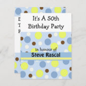 Blue Polka Dot 50th Birthday Invitation Kaart (Voorkant / Achterkant)