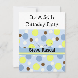 Blue Polka Dot 50th Birthday Invitation Kaart