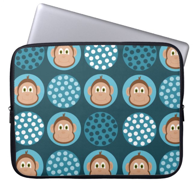 Blue Polka Dot and Monkey Design Laptop Sleeve (Voorkant)