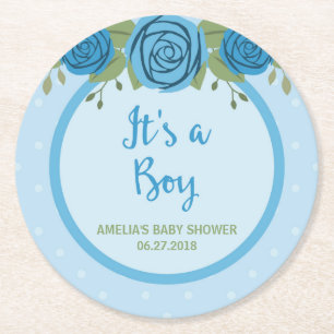 Blue Polka Dot and Rozen Het is een Baby shower va Ronde Kartonnen Onderzetter