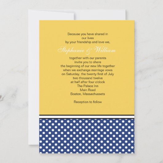 Blue Polka Dot and Yellow Wedding Invitation Kaart (Voorkant)