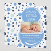 Blue polka dot Baby birth announcement Kaart (Voorkant / Achterkant)