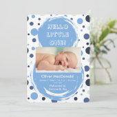 Blue polka dot Baby birth announcement Kaart (Staand voorkant)