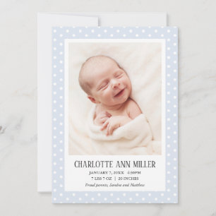 Blue Polka Dot Baby Geboortekaartje Fotokaart Aankondiging