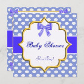 Blue Polka Dot Baby shower Invitation Kaart (Voorkant / Achterkant)