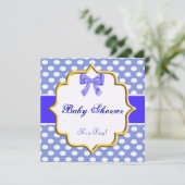 Blue Polka Dot Baby shower Invitation Kaart (Staand voorkant)