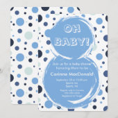 Blue polka dot Baby Shower Invitation Kaart (Voorkant / Achterkant)