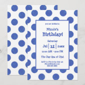 Blue Polka Dot Birthday Party Kaart (Voorkant / Achterkant)