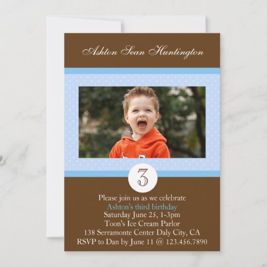 Blue Polka Dot Birthday Photo Invite Kaart (Voorkant)