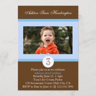Blue Polka Dot Birthday Photo Invite Kaart