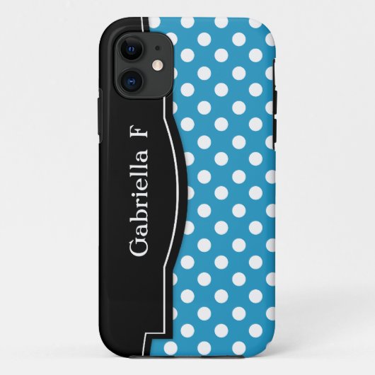 Blue Polka Dot Black Lijst iPhone 5 hoesje (Achterkant)