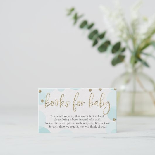 Blue Polka Dot Book Request Baby shower Invitation Informatiekaartje (Staand voorkant)