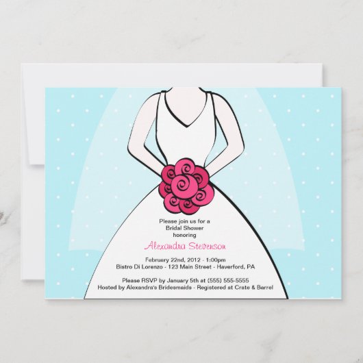 Blue Polka Dot Bridal Shower Uitnodiging (Voorkant)