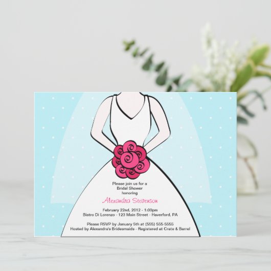 Blue Polka Dot Bridal Shower Uitnodiging (Staand voorkant)