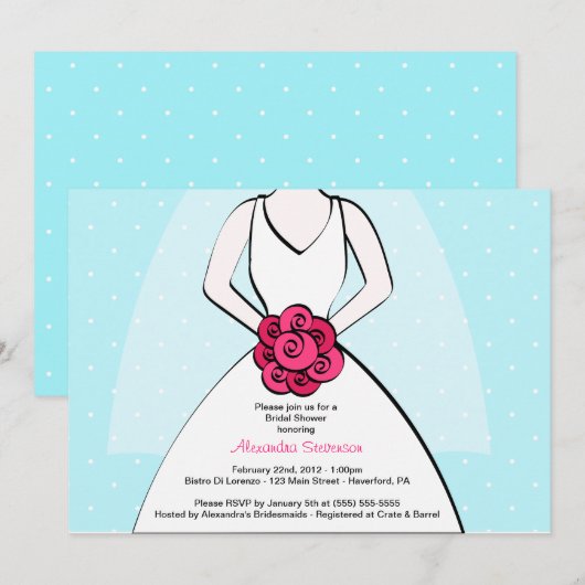 Blue Polka Dot Bridal Shower Uitnodiging (Voorkant / Achterkant)