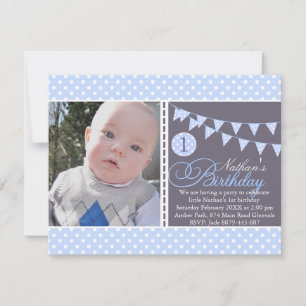 Blue Polka Dot Bunting eerste verjaardag Uitnodigi Kaart