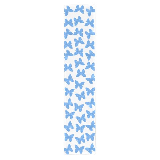 Blue Polka Dot Butterflies Pattern White Korte Tafelloper (Voorkant)