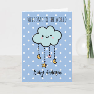 Blue Polka Dot Cloud Welkom Baby Jongensnaam Kaart