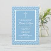 Blue Polka Dot Cross Boy Baptism Christening Kaart (Staand voorkant)
