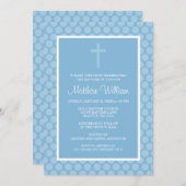 Blue Polka Dot Cross Boy Baptism Christening Kaart (Voorkant / Achterkant)
