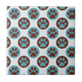 Blue Polka Dot Dog Paw Pattern Tegeltje (Voorkant)