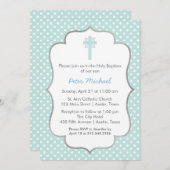 Blue Polka Dot Doop met Kruis en Zilver Lijst Kaart (Voorkant / Achterkant)